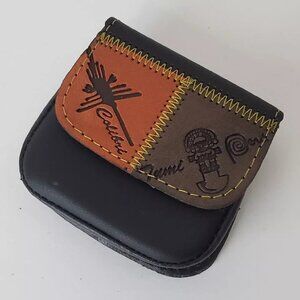 PERUVIAN GENUINE LEATHER PURSE COINS MEN'S WOMEN'S EMBOSSED LOGO DESIGN WALLET